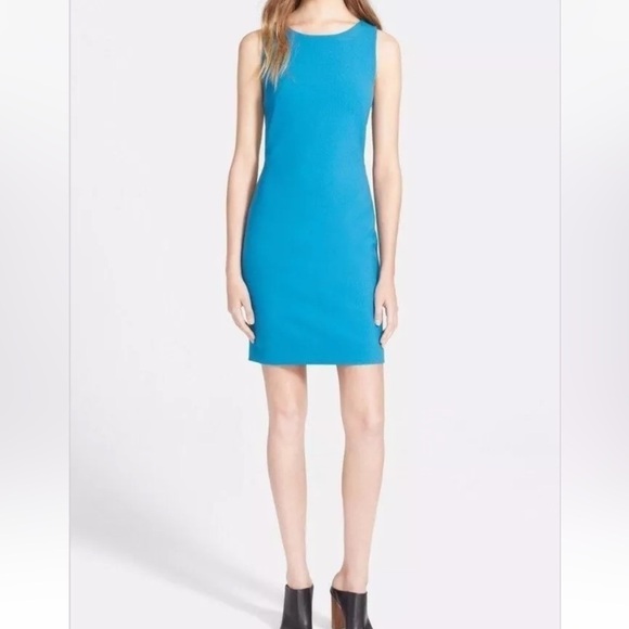THEORY 'Jemania' Back Cutout Stretch Blue Wool Sheath Dress Sz 4 NWOT - Picture 1 of 7